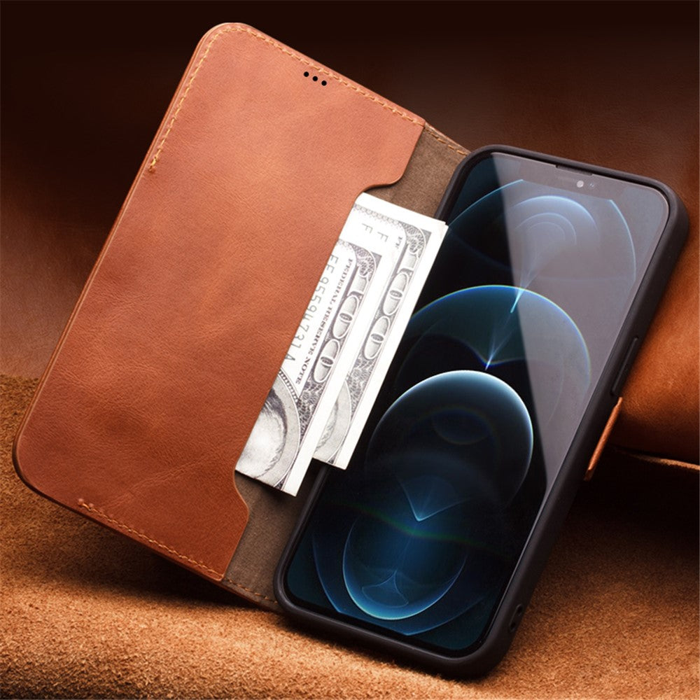 QIALINO Magnetic Clasp Genuine Leather Case for iPhone 12 Pro Max 6.7 inch, Wallet Viewing Stand Phone Shell