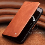 QIALINO Magnetic Clasp Genuine Leather Case for iPhone 12 Pro Max 6.7 inch, Wallet Viewing Stand Phone Shell