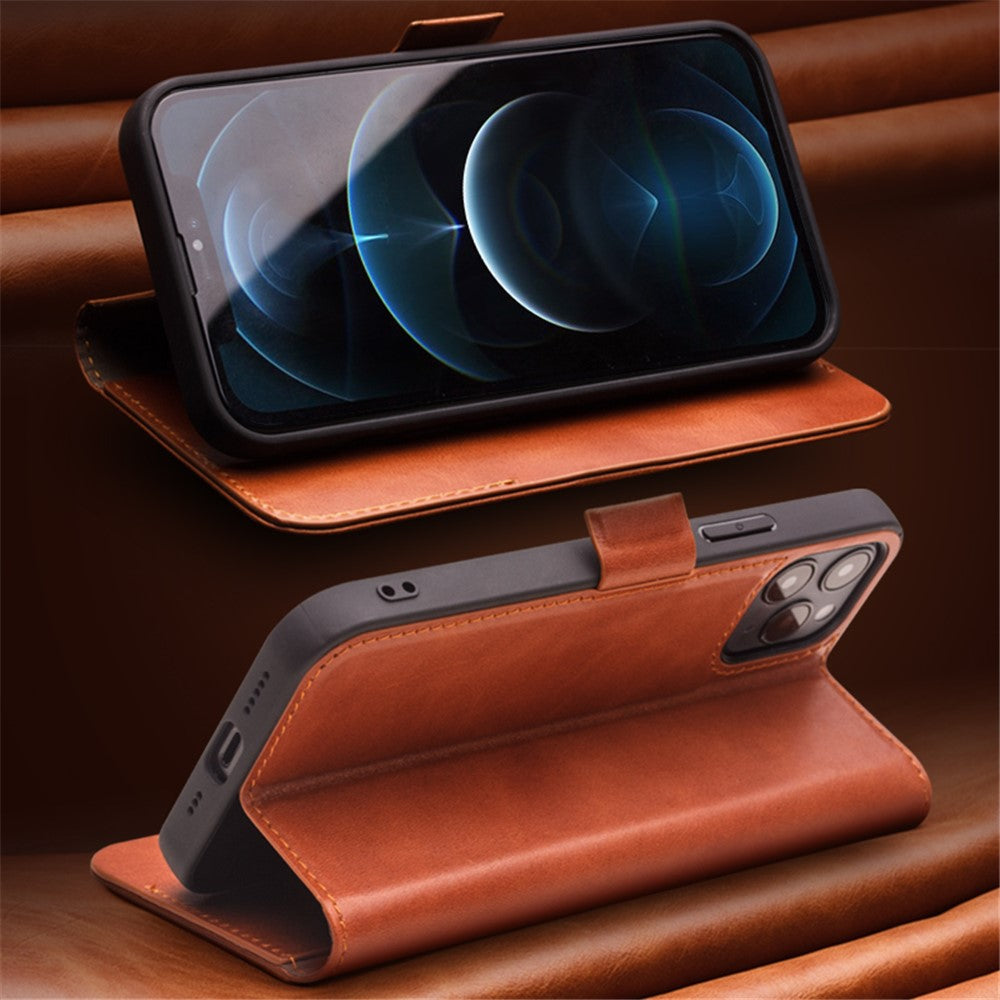 QIALINO Magnetic Clasp Genuine Leather Case for iPhone 12 Pro Max 6.7 inch, Wallet Viewing Stand Phone Shell