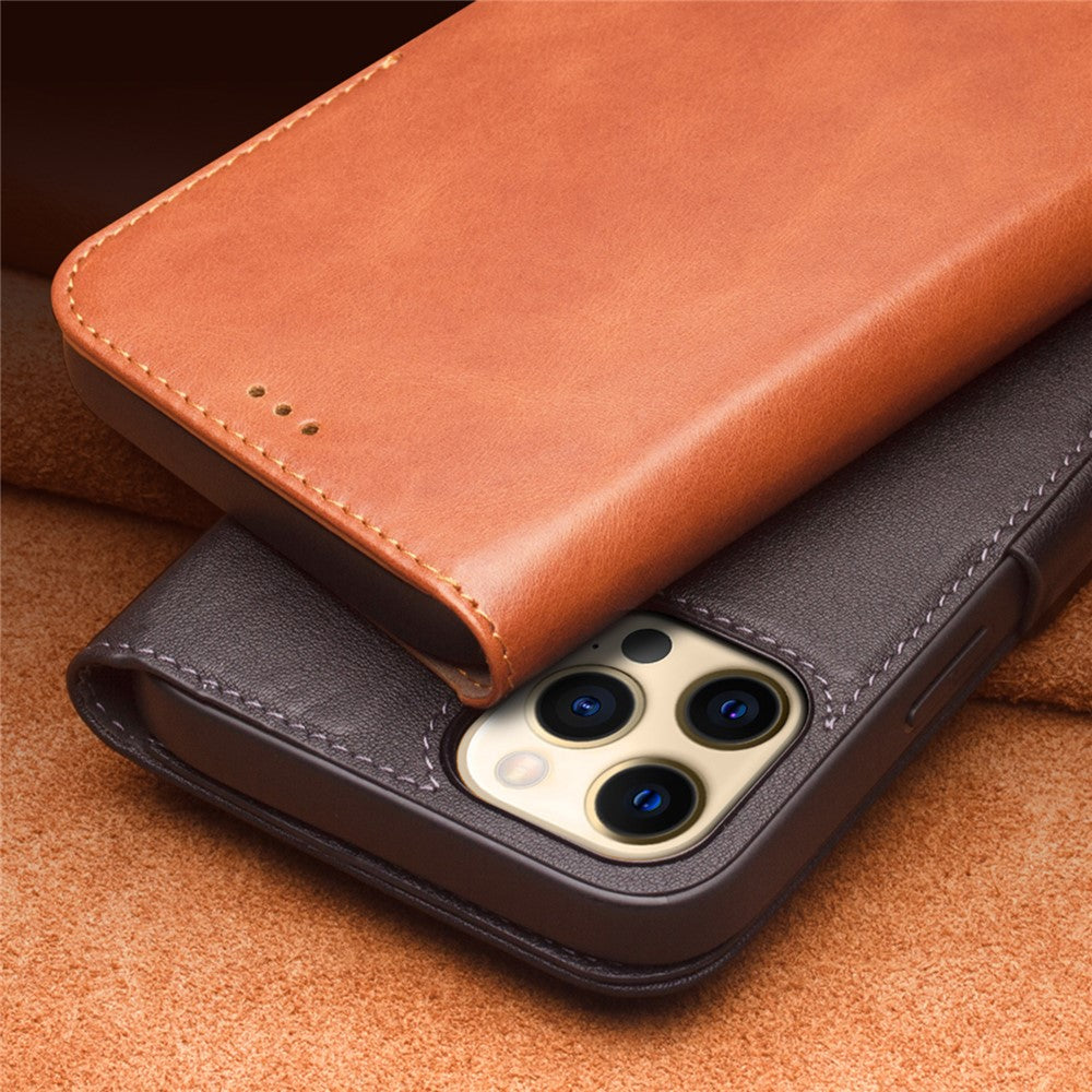 QIALINO Magnetic Clasp Genuine Leather Case for iPhone 12 Pro Max 6.7 inch, Wallet Viewing Stand Phone Shell