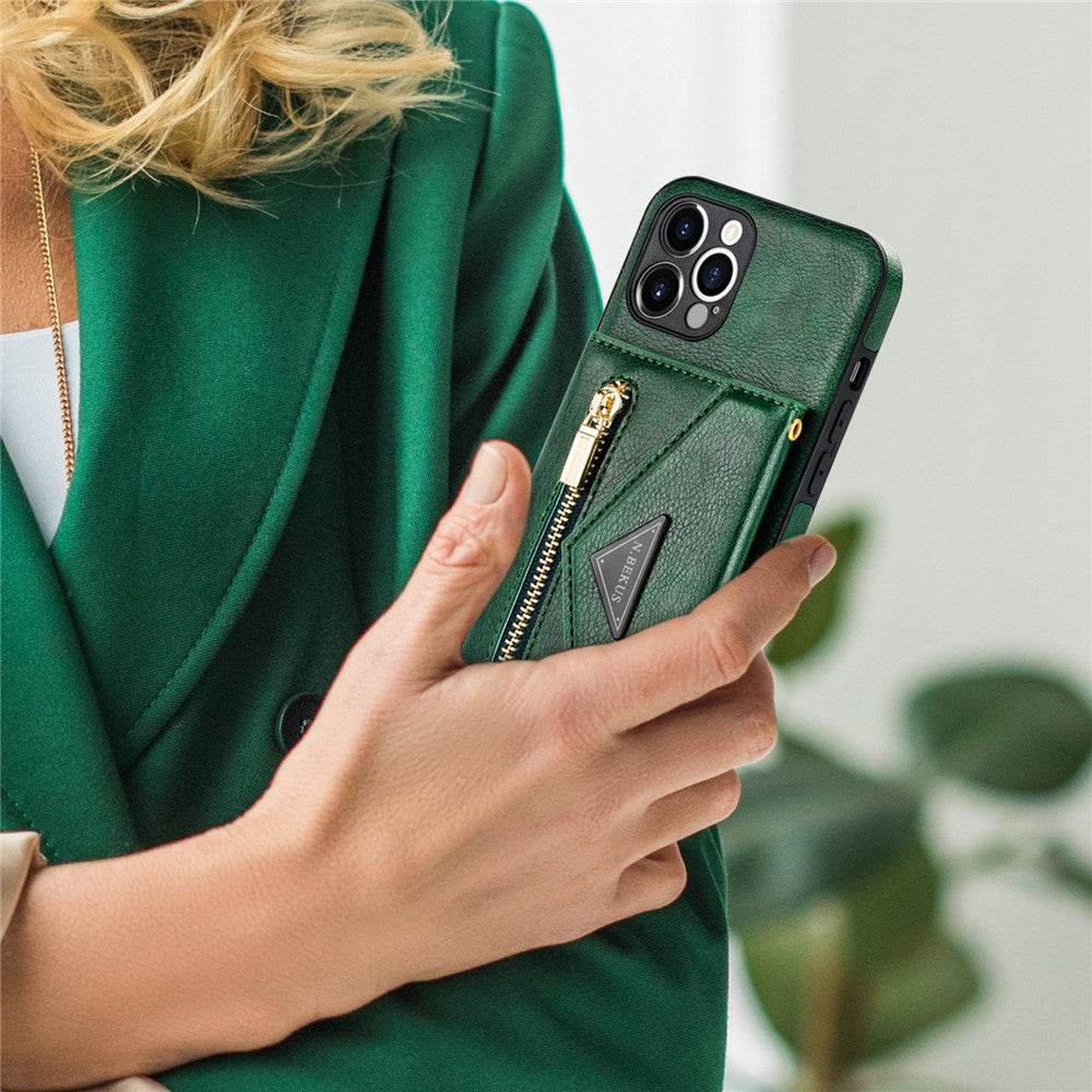 N.BEKUS til iPhone 12 Pro Max 6,7 tommer Wallet med Kickstand Design, Godt Beskyttet PU Læder + TPU Mobiltelefon Cover med Lang Snor
