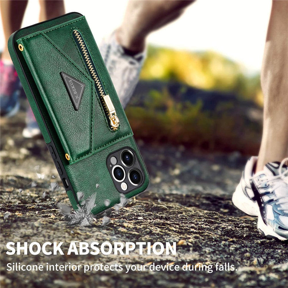 N.BEKUS til iPhone 12 Pro Max 6,7 tommer Wallet med Kickstand Design, Godt Beskyttet PU Læder + TPU Mobiltelefon Cover med Lang Snor