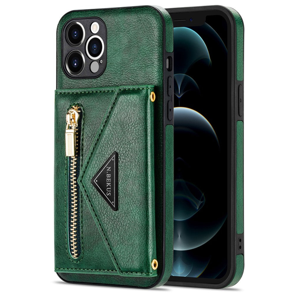 N.BEKUS til iPhone 12 Pro Max 6,7 tommer Wallet med Kickstand Design, Godt Beskyttet PU Læder + TPU Mobiltelefon Cover med Lang Snor