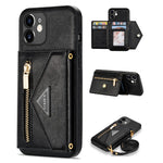 N.BEKUS for iPhone 12 mini 5.4 inch Kickstand Design Wallet Anti-scratch Drop-proof PU Leather + TPU Mobile Phone Case with Long Lanyard