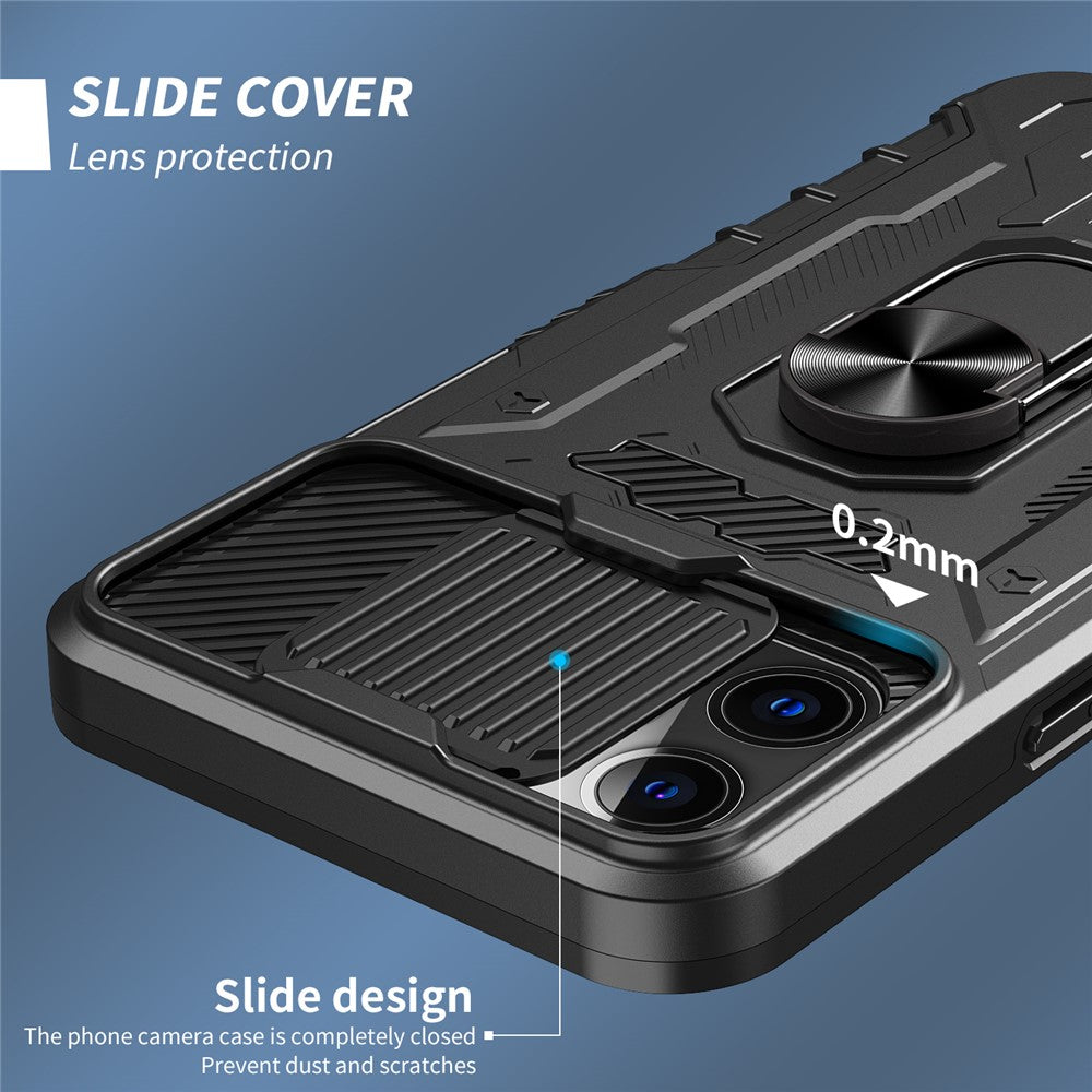 Hard PC + Soft TPU Phone Case for iPhone 11 Pro 5.8 inch, Full Coverage Kickstand Cover with Tempered Glass Screen Protector