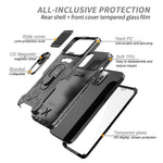 Hard PC + Soft TPU Phone Case for iPhone 11 Pro 5.8 inch, Full Coverage Kickstand Cover with Tempered Glass Screen Protector