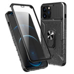 For iPhone 11 Pro Max 6.5 inch All-round Protection Kickstand PC + TPU Phone Case with Tempered Glass Film