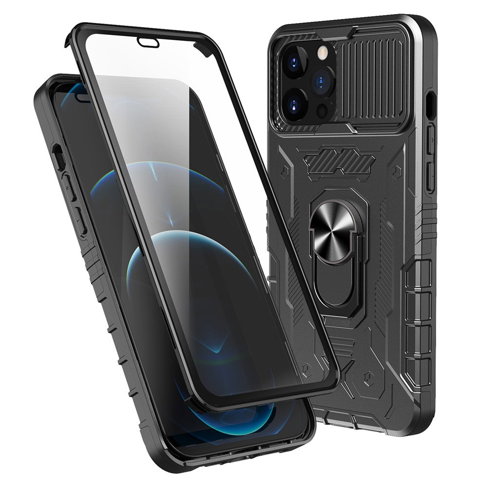 For iPhone 11 Pro Max 6.5 inch All-round Protection Kickstand PC + TPU Phone Case with Tempered Glass Film