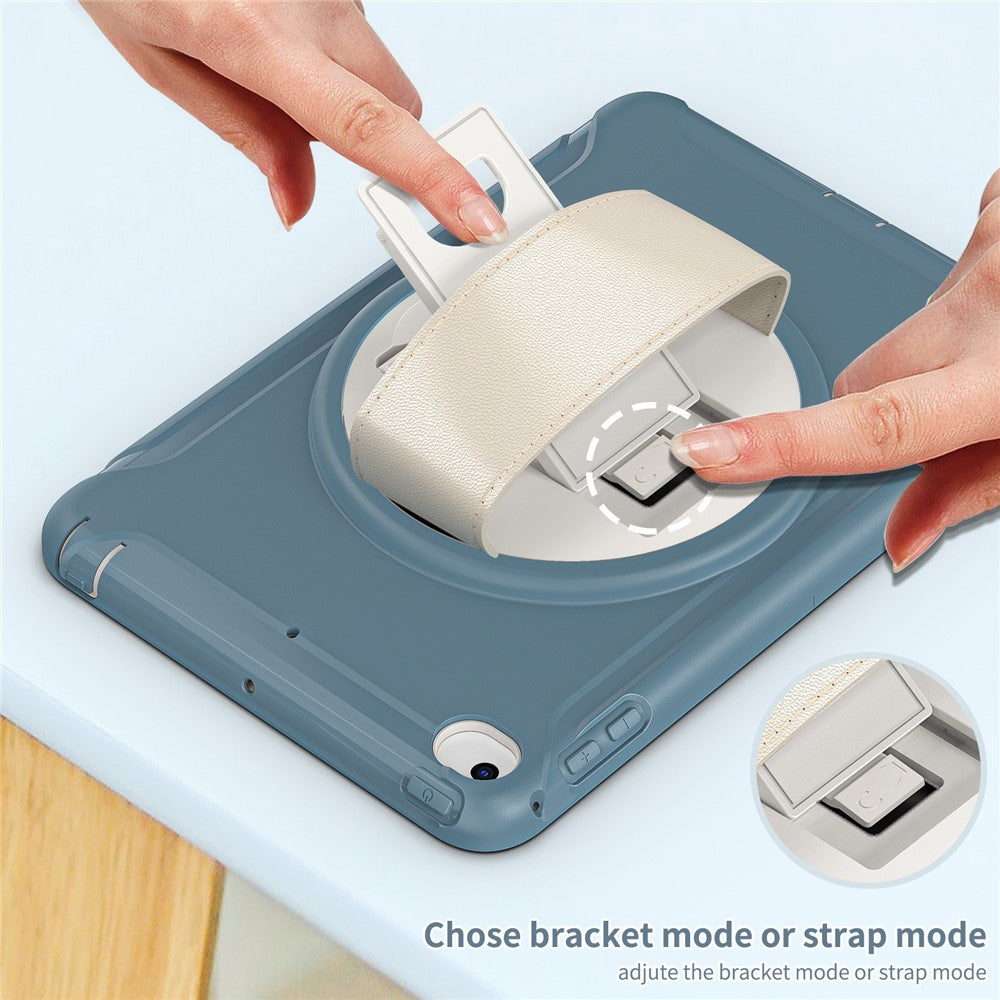 Til iPad mini (2019) 7,9 tommer/iPad mini 4 Roterende Kickstand PC + Silikone Hybrid Cover Anti-fald Tablet Etui med Håndrem