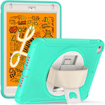 Til iPad mini (2019) 7,9 tommer/iPad mini 4 Roterende Kickstand PC + Silikone Hybrid Cover Anti-fald Tablet Etui med Håndrem