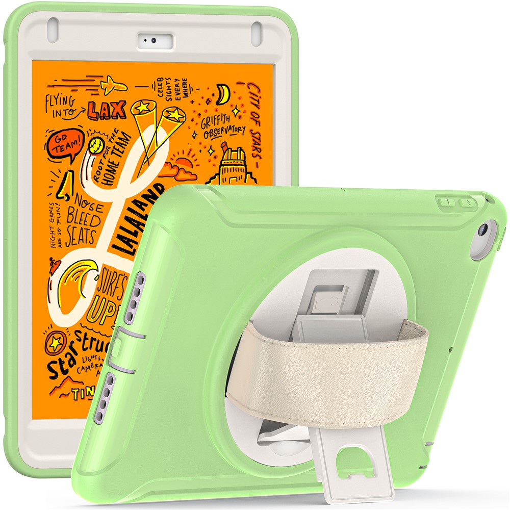 Til iPad mini (2019) 7,9 tommer/iPad mini 4 Roterende Kickstand PC + Silikone Hybrid Cover Anti-fald Tablet Etui med Håndrem