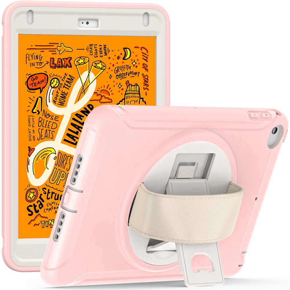 Til iPad mini (2019) 7,9 tommer/iPad mini 4 Roterende Kickstand PC + Silikone Hybrid Cover Anti-fald Tablet Etui med Håndrem