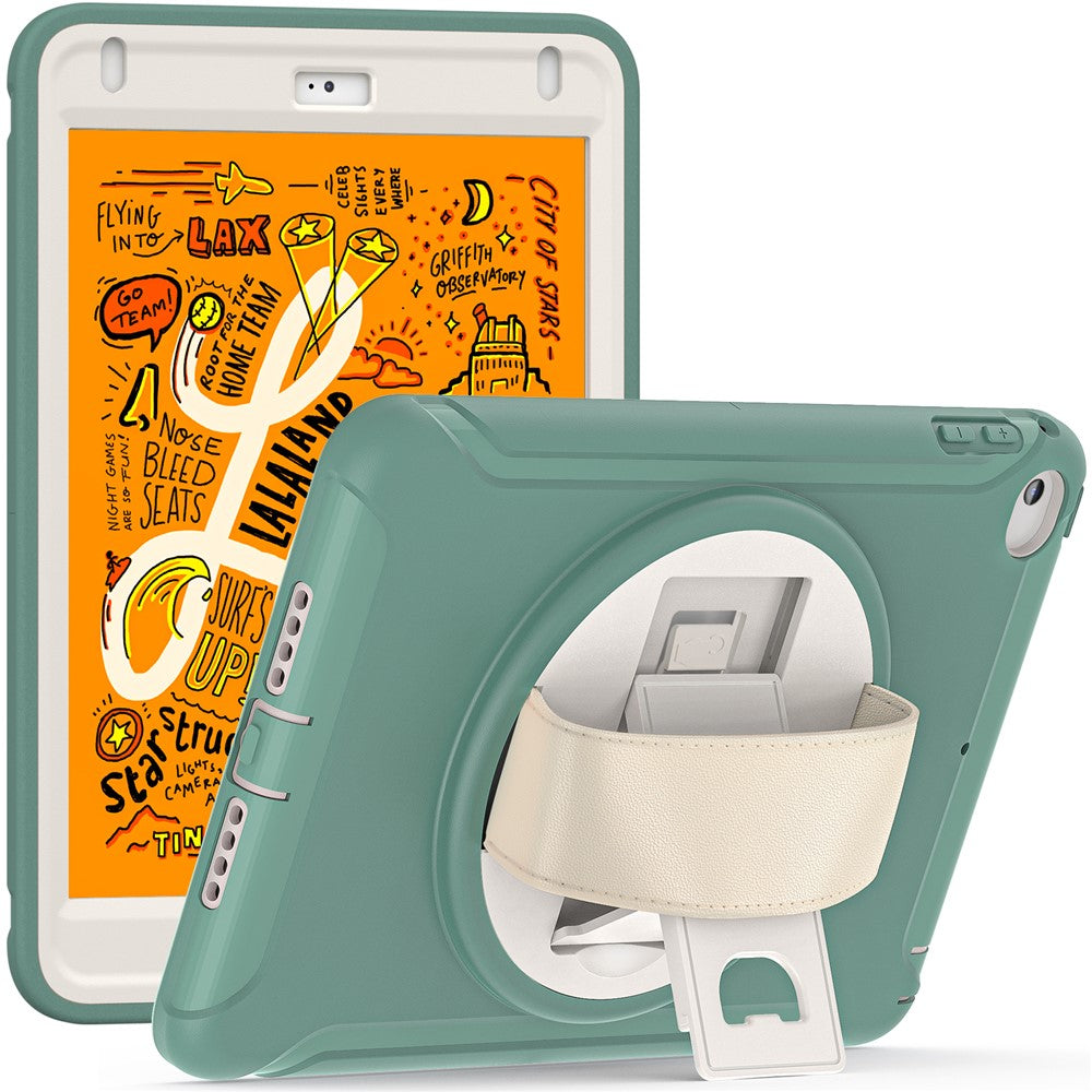 Til iPad mini (2019) 7,9 tommer/iPad mini 4 Roterende Kickstand PC + Silikone Hybrid Cover Anti-fald Tablet Etui med Håndrem