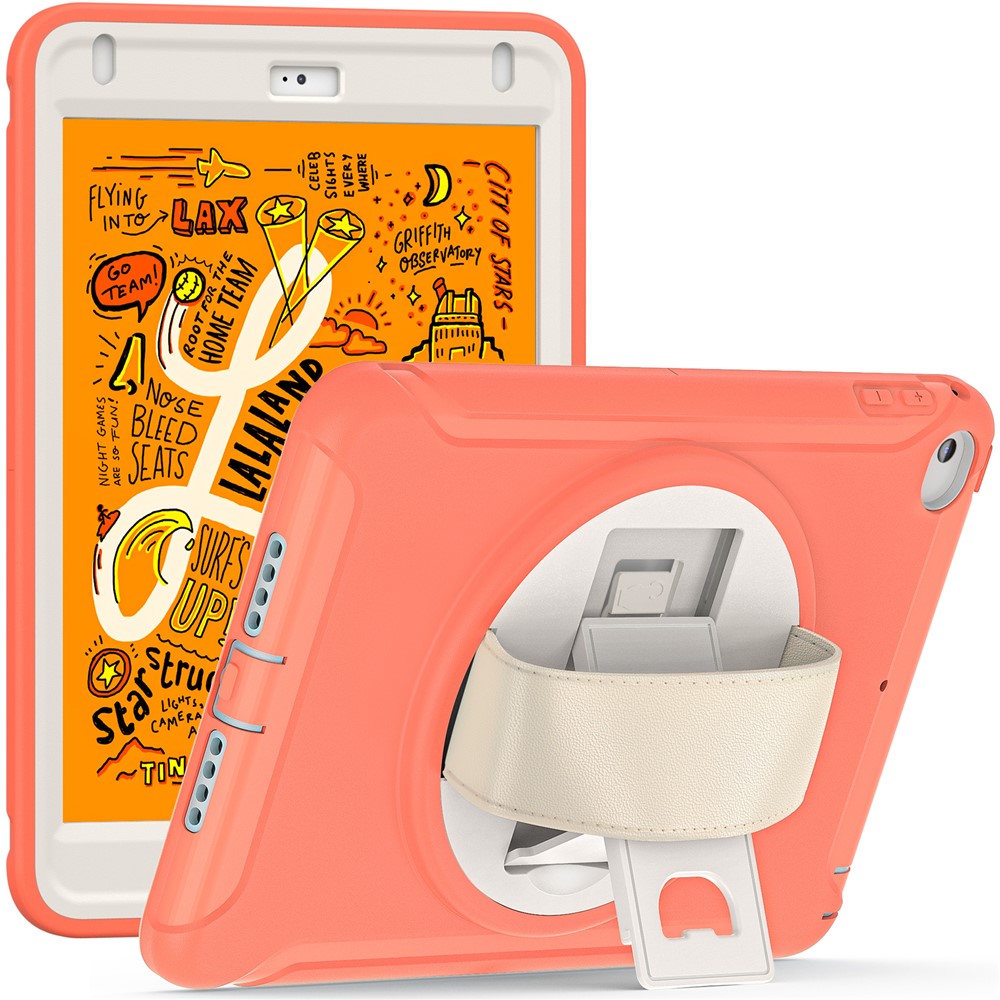 Til iPad mini (2019) 7,9 tommer/iPad mini 4 Roterende Kickstand PC + Silikone Hybrid Cover Anti-fald Tablet Etui med Håndrem