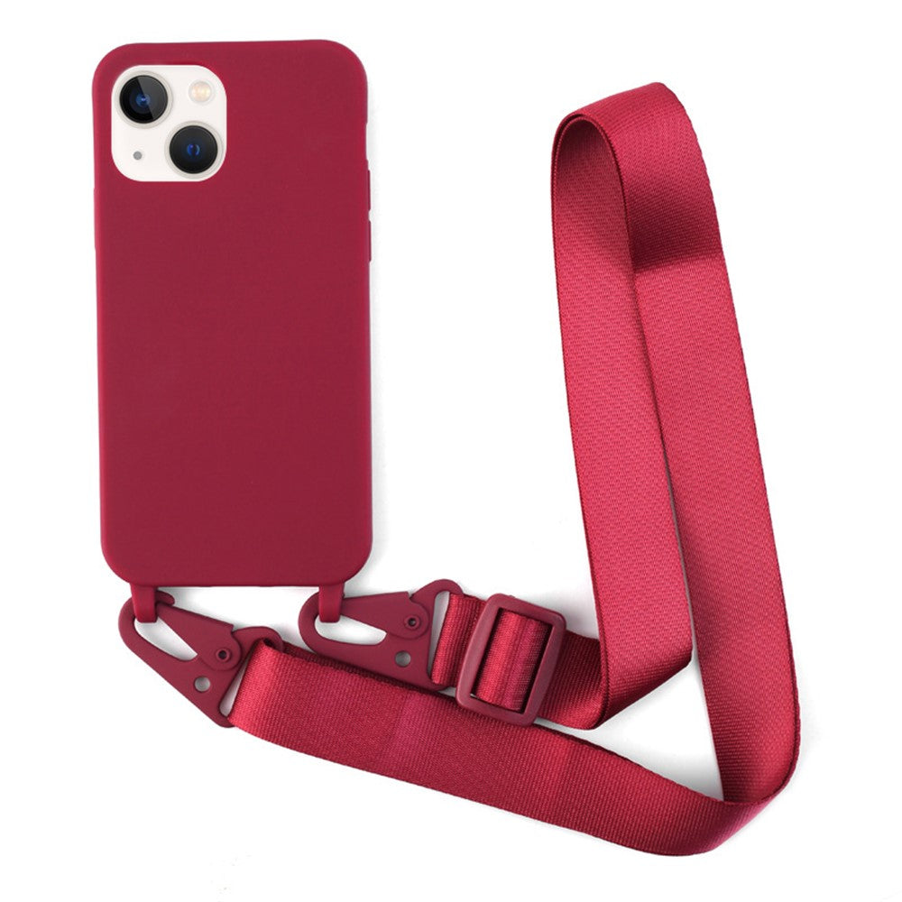 Til iPhone 13 6,1 tommer blødt TPU-bagcover til mobiltelefon med mat finish og skulderrem
