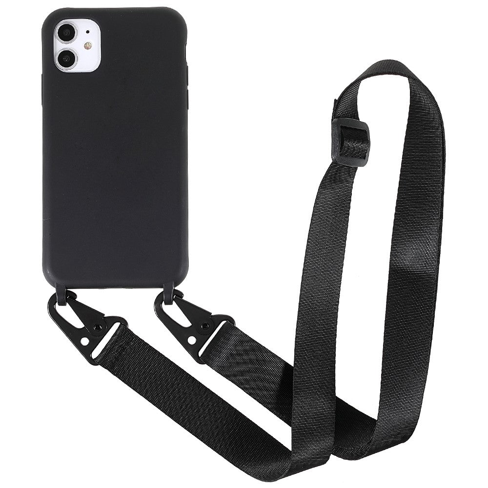 For iPhone 11 6.1 inch Slim Matte Cell Phone Case Drop Shockproof TPU Back Cover with Shoulder Strap