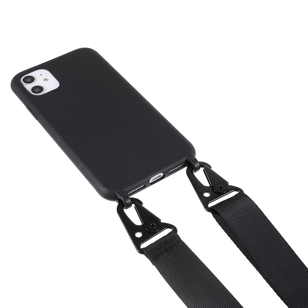 For iPhone 11 6.1 inch Slim Matte Cell Phone Case Drop Shockproof TPU Back Cover with Shoulder Strap