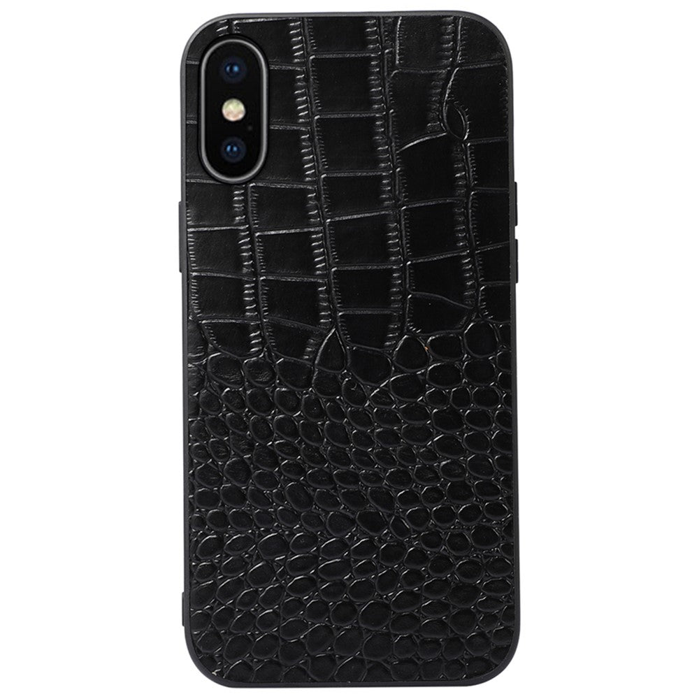 For iPhone XS Max 6.5 inch Crocodile Texture Phone Cover Genuine Cowhide Leather Coated PC + TPU Hybrid Case