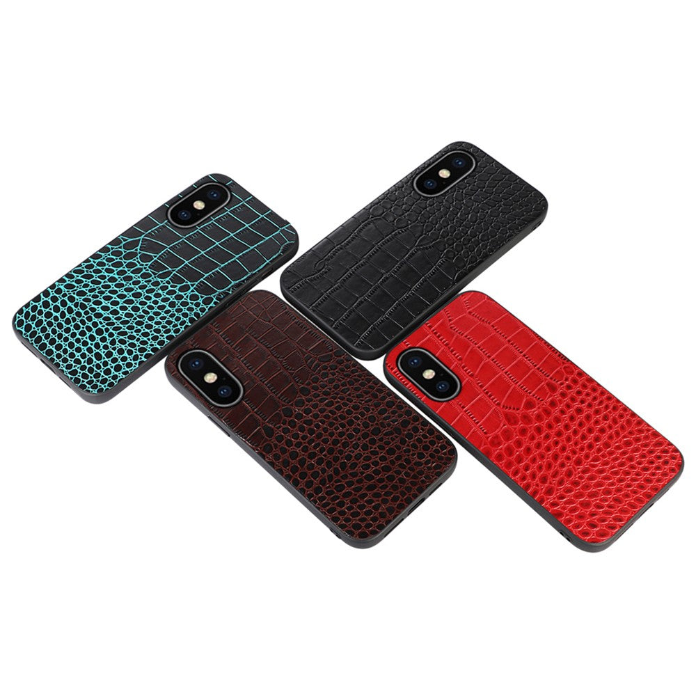 For iPhone XS Max 6.5 inch Crocodile Texture Phone Cover Genuine Cowhide Leather Coated PC + TPU Hybrid Case