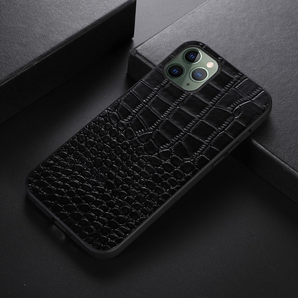 For iPhone 11 Pro 5.8 inch Well-protected Crocodile Texture Phone Shell Genuine Cowhide Leather Coating PC + TPU Case