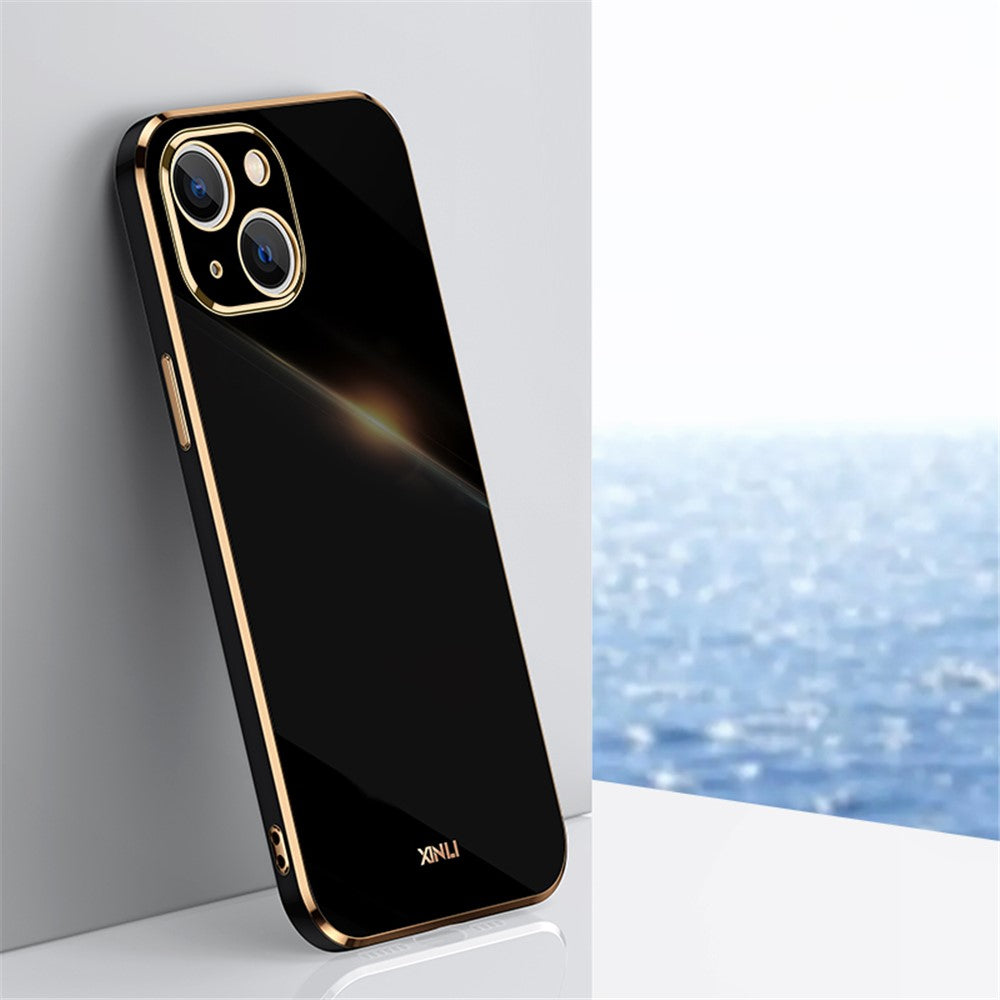 XINLI for iPhone 13 mini 5.4 inch Precise Lens Cutout Electroplating Golden Edge TPU Phone Case Protective Cover