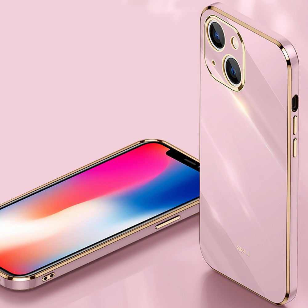 XINLI for iPhone 13 mini 5.4 inch Precise Lens Cutout Electroplating Golden Edge TPU Phone Case Protective Cover