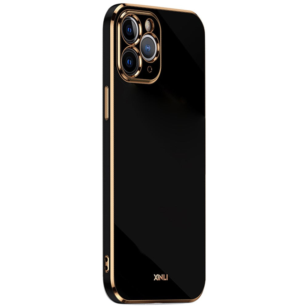 XINLI for iPhone 12 Pro Max 6.7 inch Stylish Electroplating Golden Edge TPU Mobile Phone Case Precise Lens Cutout Protective Cover