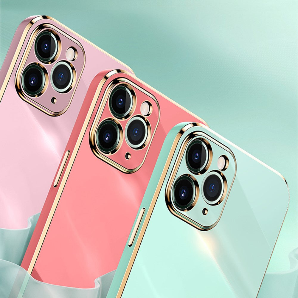 XINLI for iPhone 12 Pro Max 6.7 inch Stylish Electroplating Golden Edge TPU Mobile Phone Case Precise Lens Cutout Protective Cover