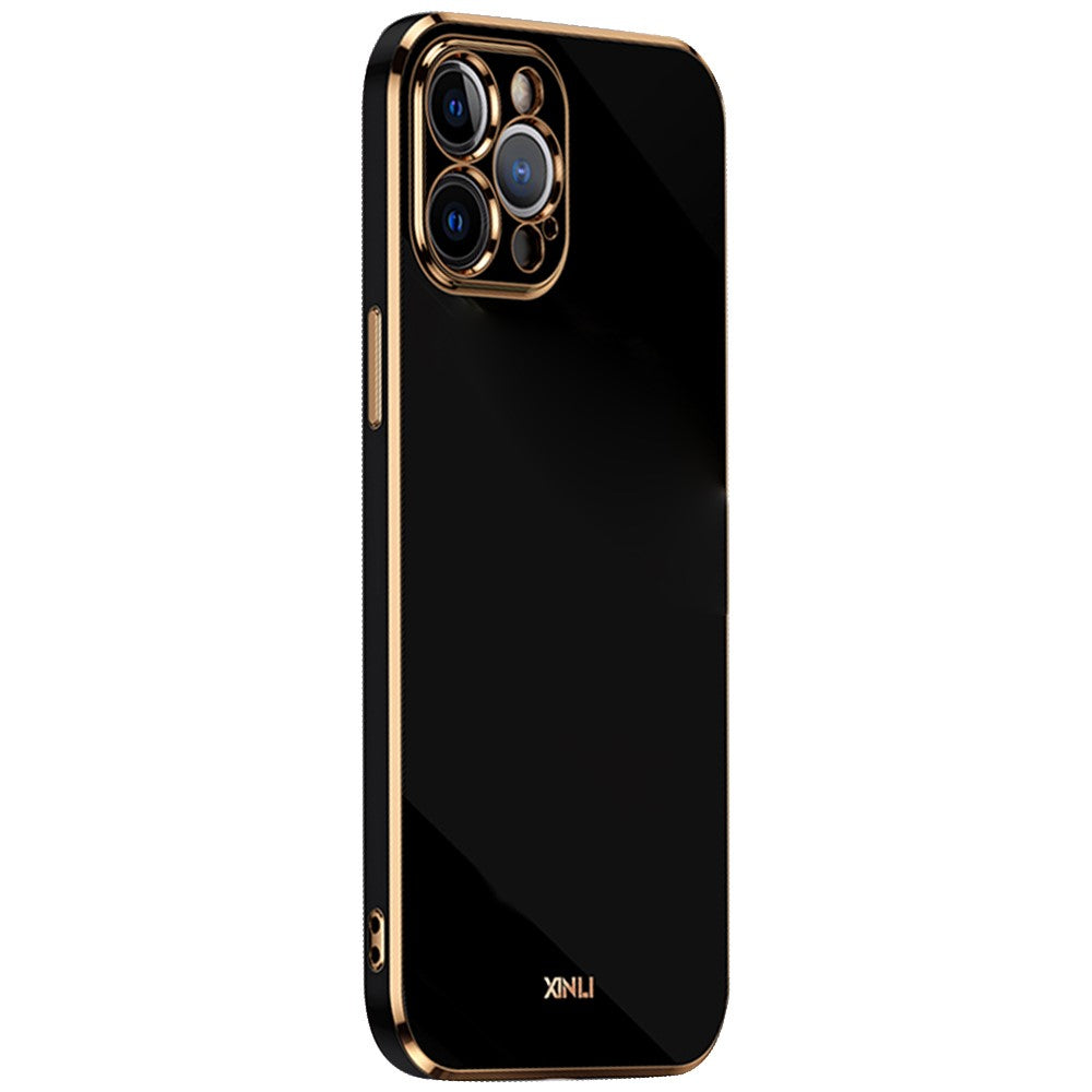 XINLI til iPhone 12 Pro 6,1 tommer TPU beskyttelsescover Præcis udskæring til kameralinse Telefonbagside med galvaniseret guldkant
