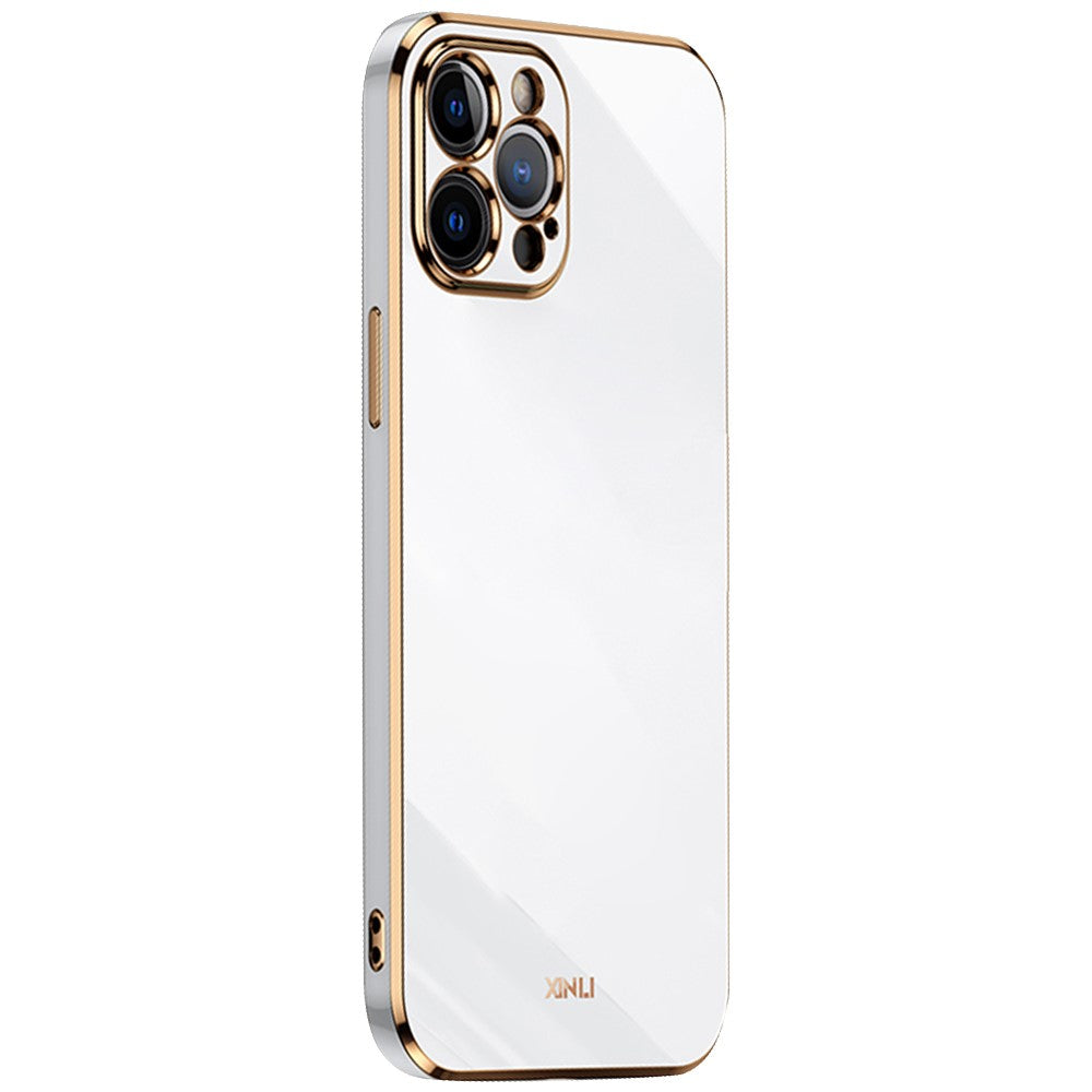 XINLI til iPhone 12 Pro 6,1 tommer TPU beskyttelsescover Præcis udskæring til kameralinse Telefonbagside med galvaniseret guldkant