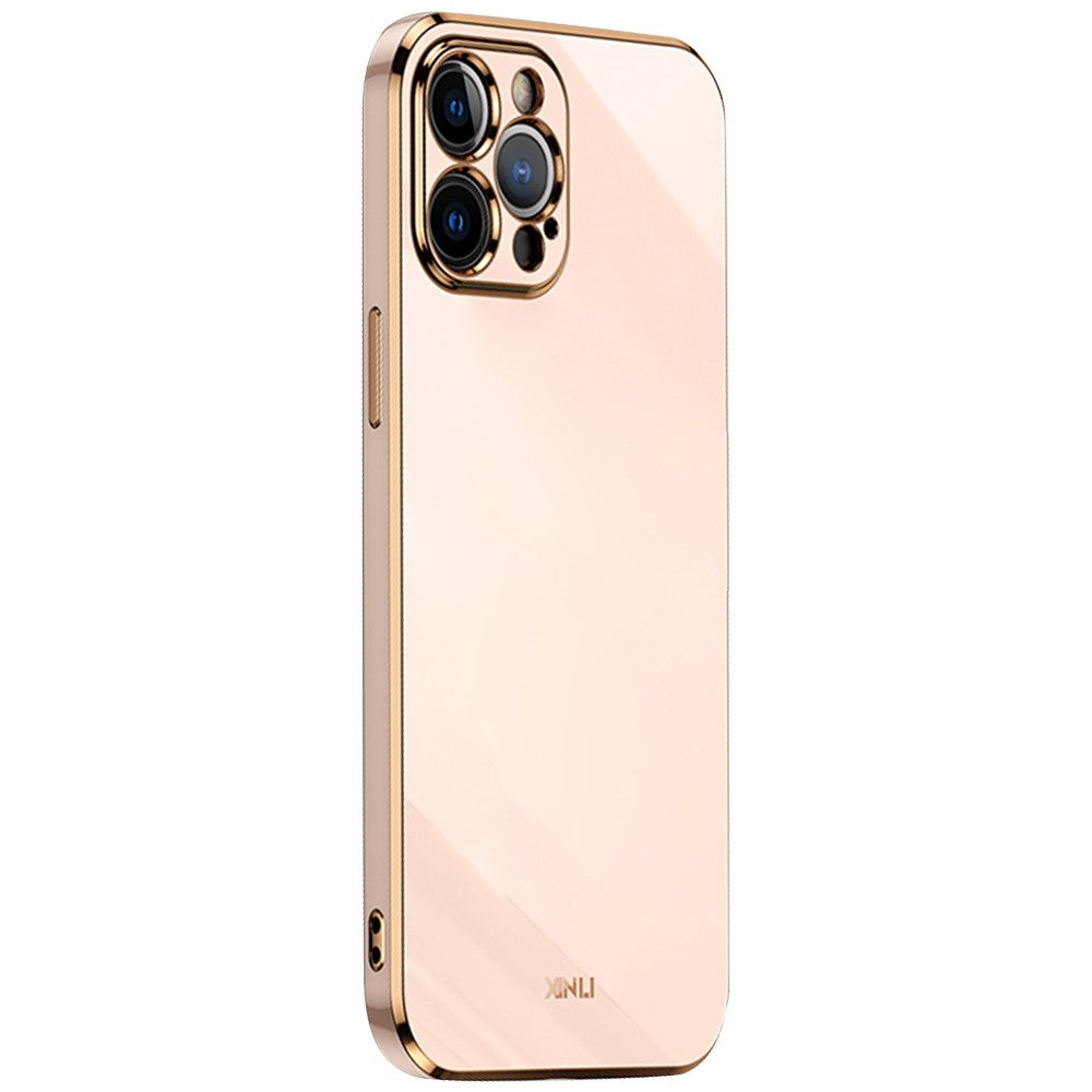 XINLI til iPhone 12 Pro 6,1 tommer TPU beskyttelsescover Præcis udskæring til kameralinse Telefonbagside med galvaniseret guldkant