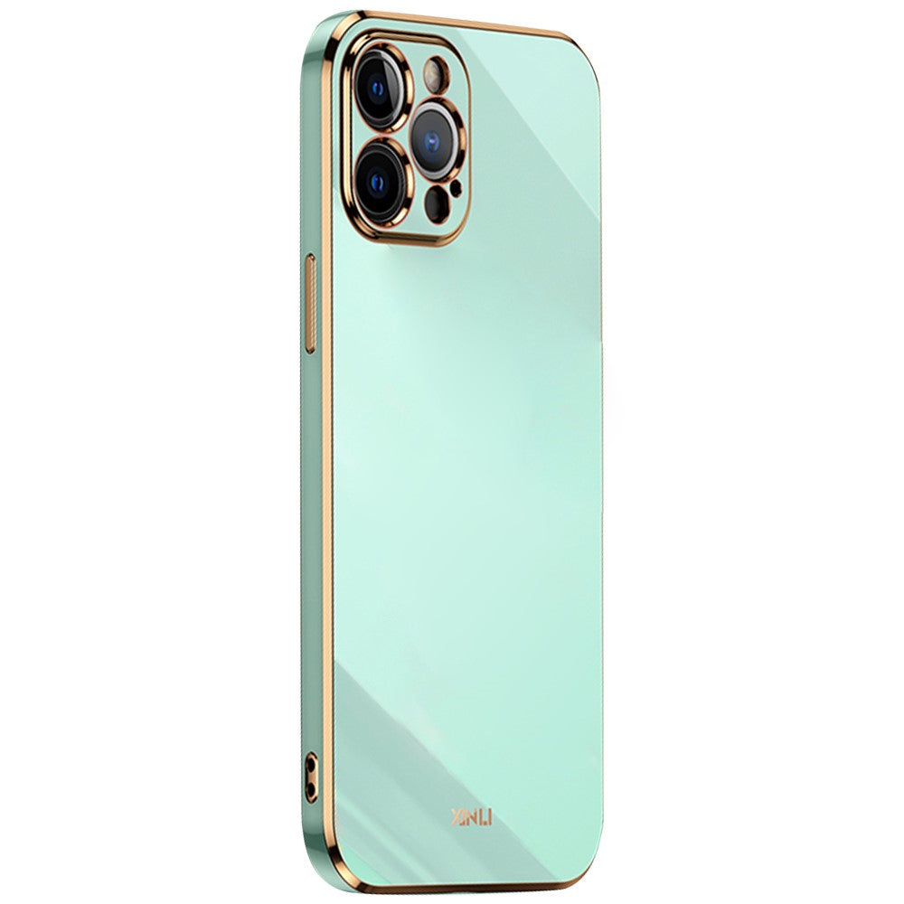 XINLI til iPhone 12 Pro 6,1 tommer TPU beskyttelsescover Præcis udskæring til kameralinse Telefonbagside med galvaniseret guldkant