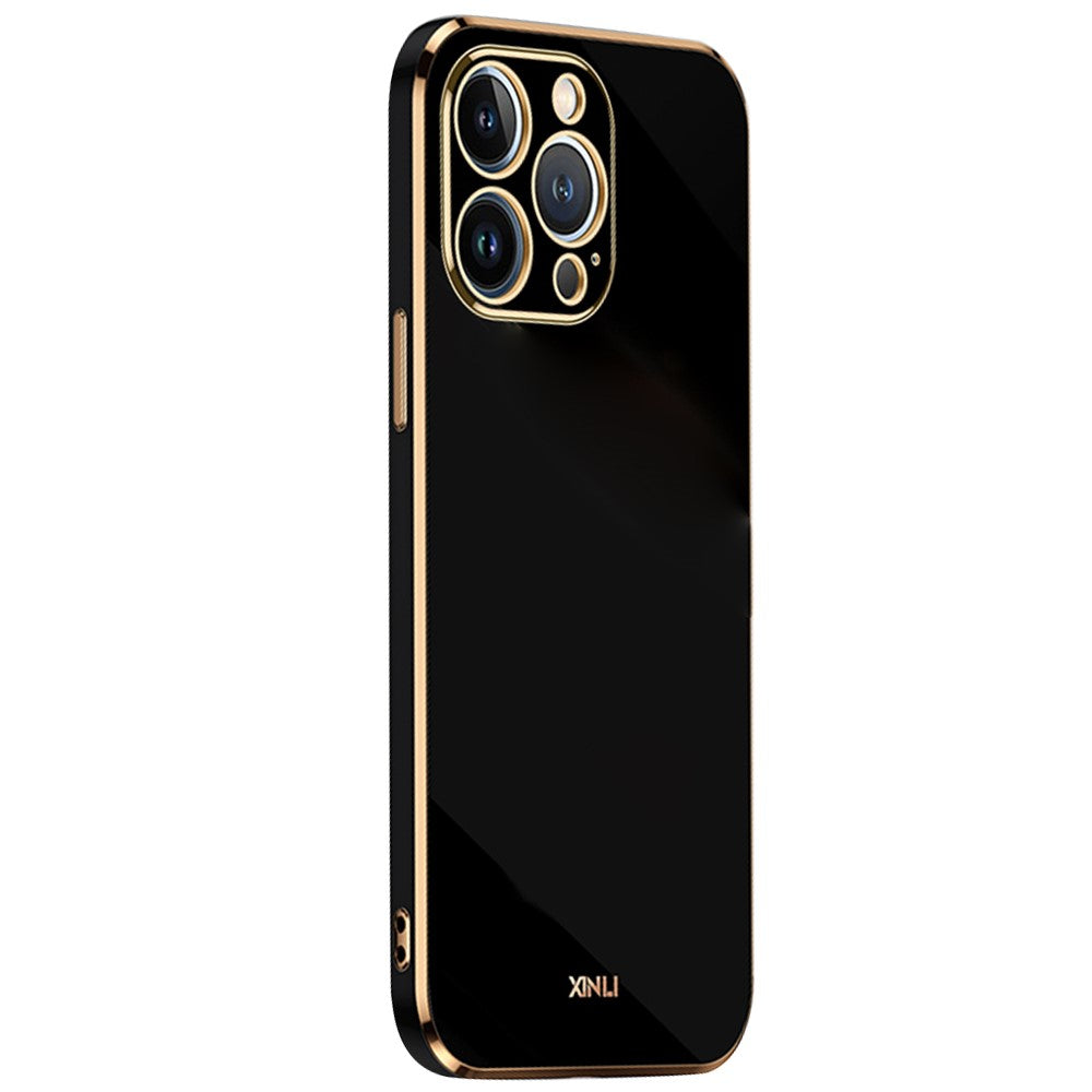 XINLI for iPhone 13 Pro 6.1 inch Anti-scratch Drop-proof Precise Cutout Case Electroplating Golden Edge Soft TPU Shell