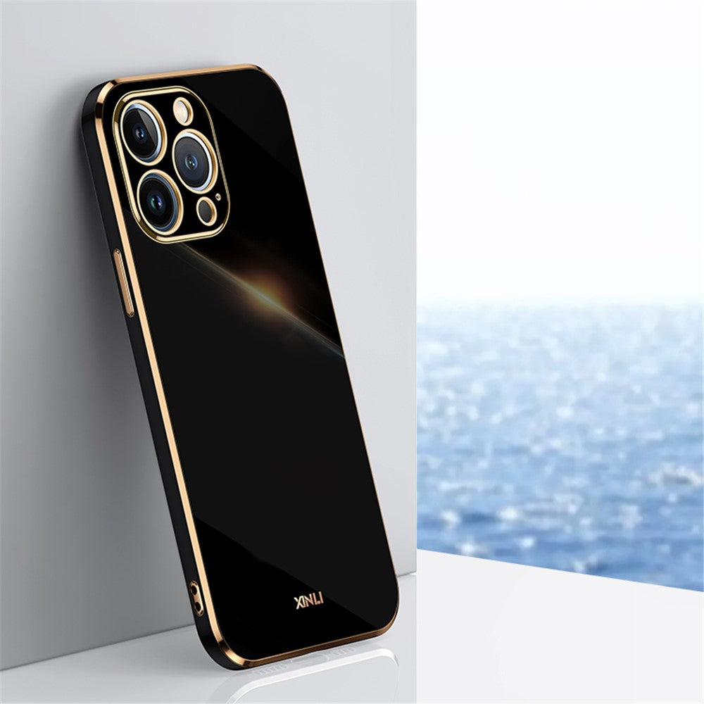 XINLI for iPhone 13 Pro 6.1 inch Anti-scratch Drop-proof Precise Cutout Case Electroplating Golden Edge Soft TPU Shell
