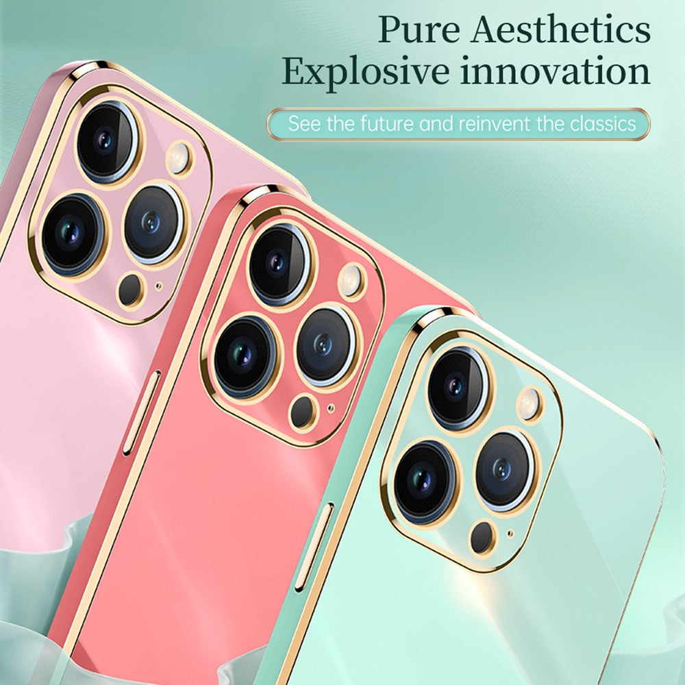 XINLI for iPhone 13 Pro 6.1 inch Anti-scratch Drop-proof Precise Cutout Case Electroplating Golden Edge Soft TPU Shell