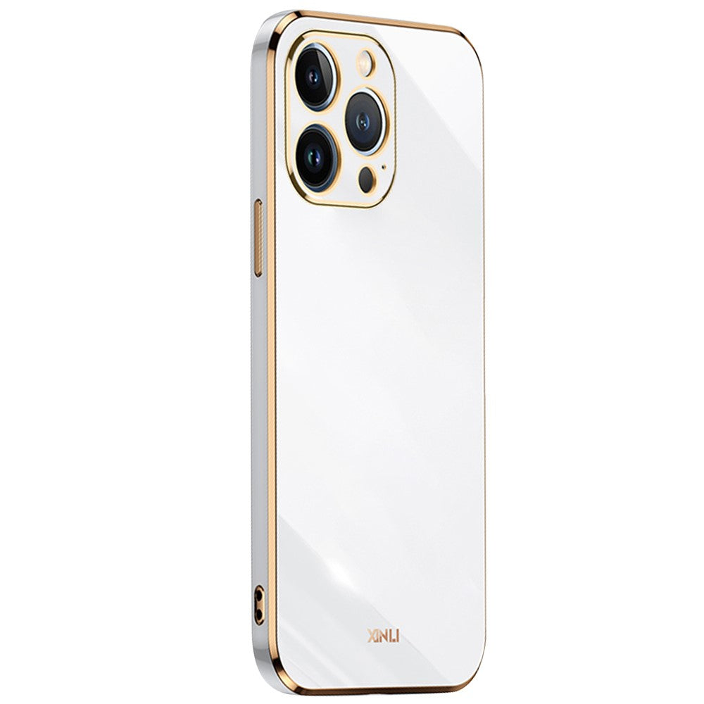 XINLI for iPhone 13 Pro 6.1 inch Anti-scratch Drop-proof Precise Cutout Case Electroplating Golden Edge Soft TPU Shell