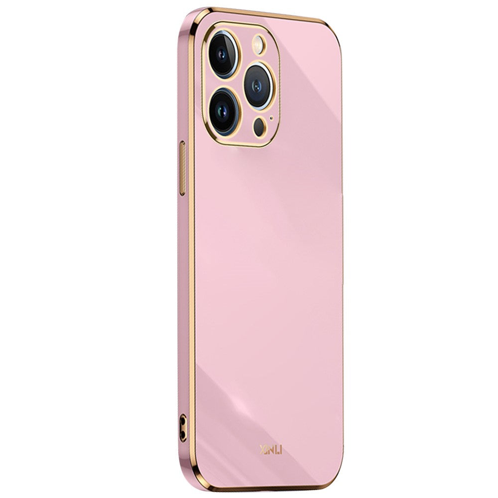 XINLI for iPhone 13 Pro 6.1 inch Anti-scratch Drop-proof Precise Cutout Case Electroplating Golden Edge Soft TPU Shell