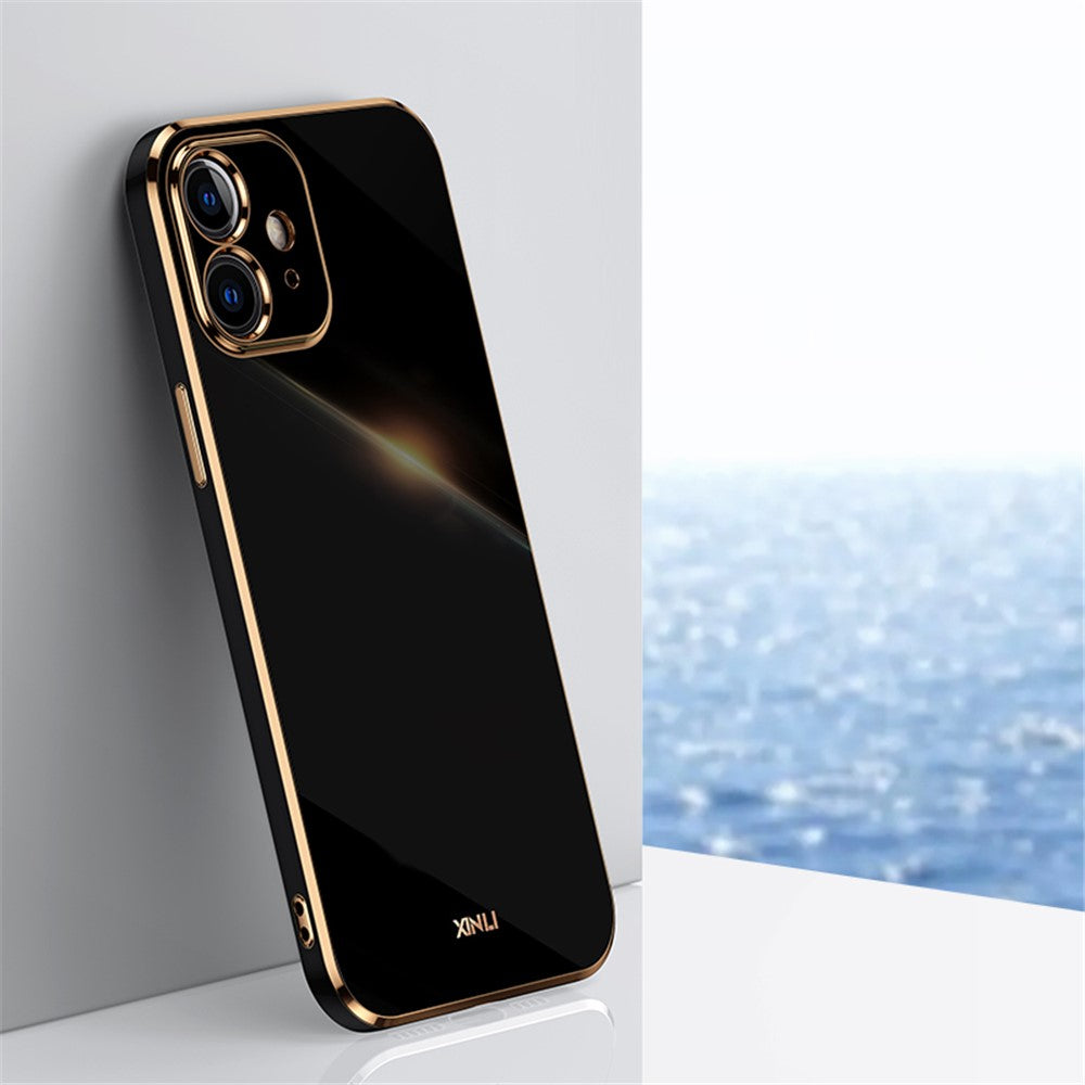 XINLI til iPhone 12 6,1 tommer præcis udskæring til kameralinse, svedafvisende, stilrent TPU-cover med forgyldt kant