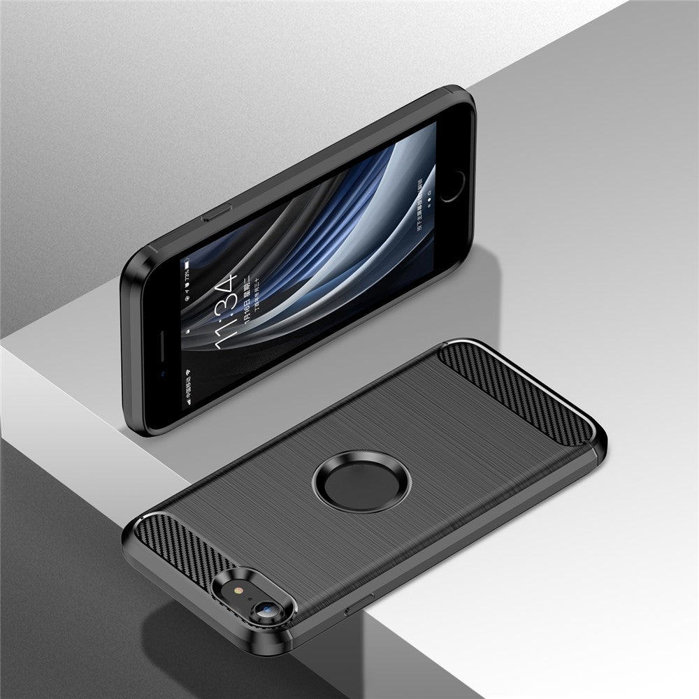 Til iPhone SE 2022/SE 2020 kulfibertekstur børstet overflade 1,8 mm TPU telefoncover