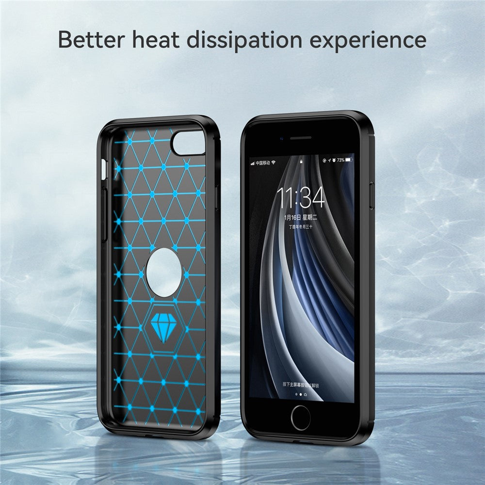 Til iPhone SE 2022/SE 2020 kulfibertekstur børstet overflade 1,8 mm TPU telefoncover