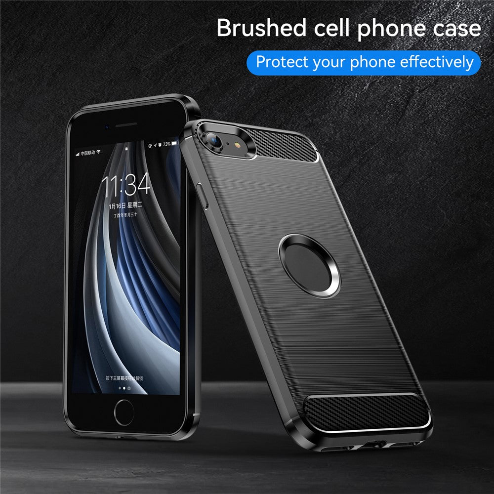 Til iPhone SE 2022/SE 2020 kulfibertekstur børstet overflade 1,8 mm TPU telefoncover