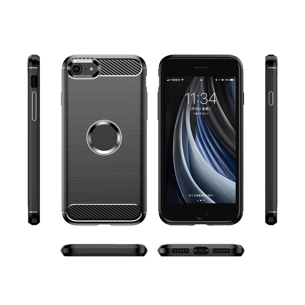 Til iPhone SE 2022/SE 2020 kulfibertekstur børstet overflade 1,8 mm TPU telefoncover