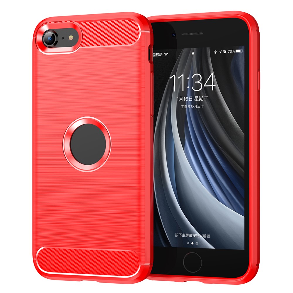 Til iPhone SE 2022/SE 2020 kulfibertekstur børstet overflade 1,8 mm TPU telefoncover