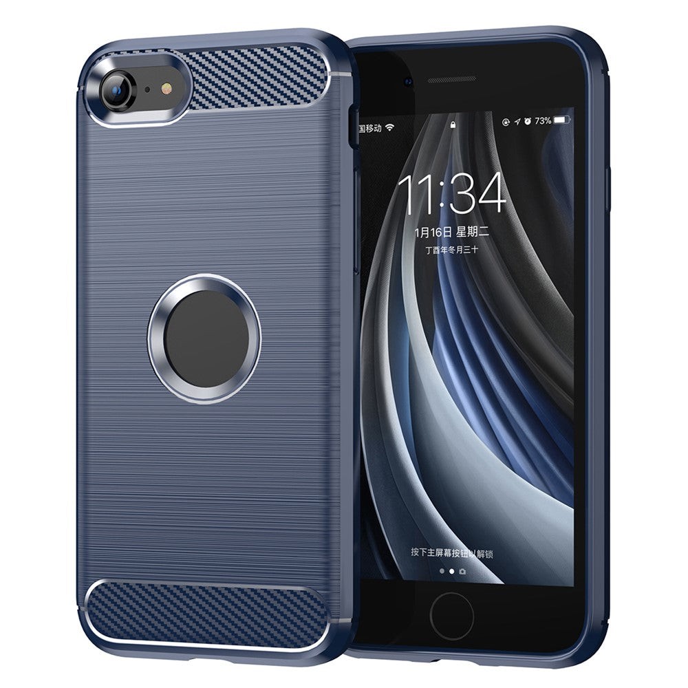 Til iPhone SE 2022/SE 2020 kulfibertekstur børstet overflade 1,8 mm TPU telefoncover