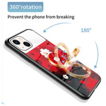 Magic Mirror Series Flower Pattern Phone Case for iPhone 13 mini 5.4 inch, Mirror Design Tempered Glass + PC Back TPU Frame Protective Cover with Ring Kickstand