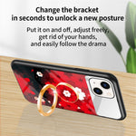 Magic Mirror Series Flower Pattern Phone Case for iPhone 13 mini 5.4 inch, Mirror Design Tempered Glass + PC Back TPU Frame Protective Cover with Ring Kickstand