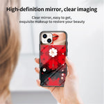 Magic Mirror Series Flower Pattern Phone Case for iPhone 13 mini 5.4 inch, Mirror Design Tempered Glass + PC Back TPU Frame Protective Cover with Ring Kickstand