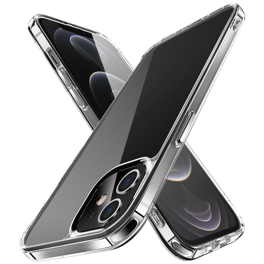 Elektrobelagt krystalklar TPU + PC Hybridtelefoncover til iPhone 12 6.1 tommer, elektrobelagte sideknapper transparent mobiltilbehør