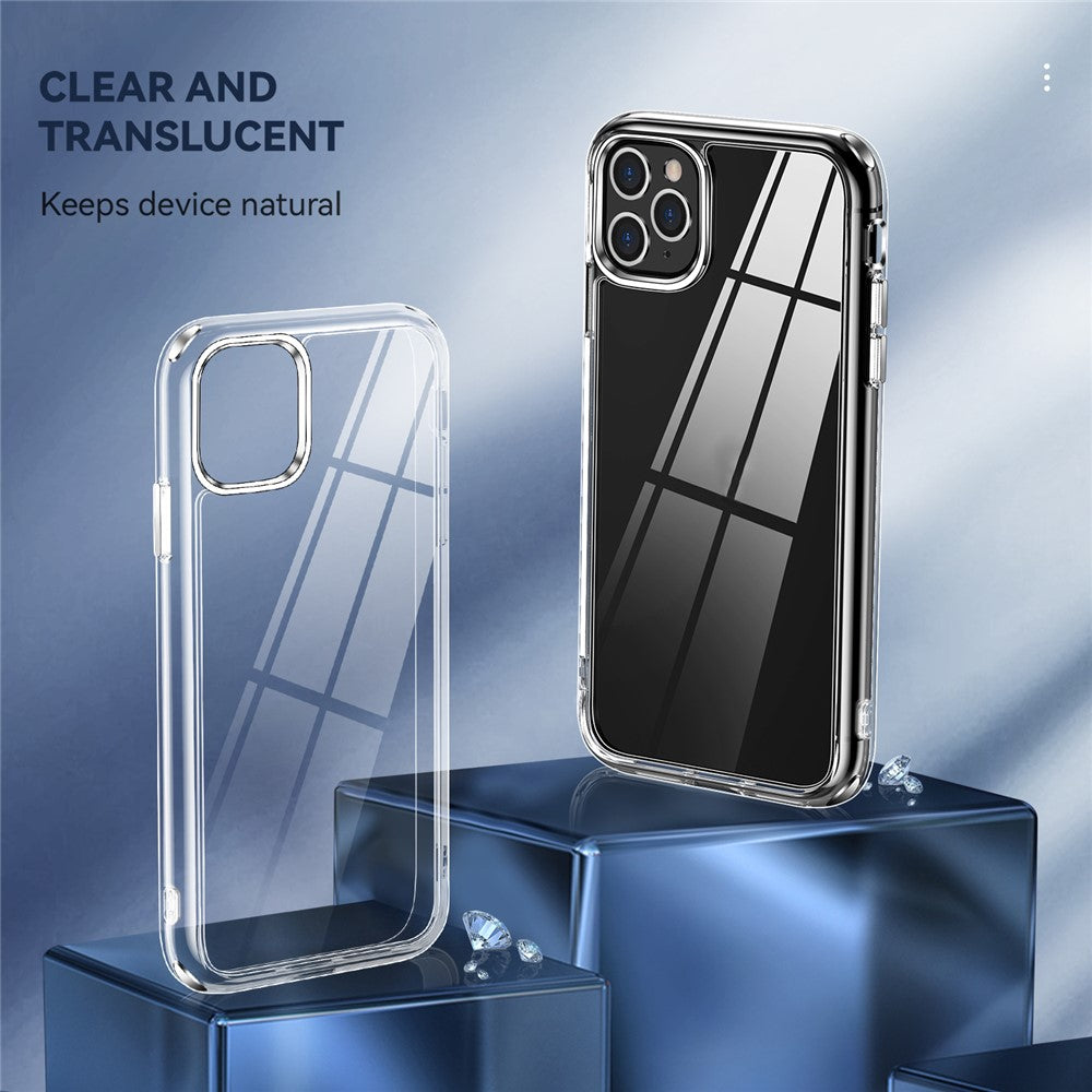 Crystal Clear TPU + PC Hybrid Phone Cover for iPhone 11 Pro Max 6.5 Inch, Electroplating High Transparency Mobile Phone Accessory
