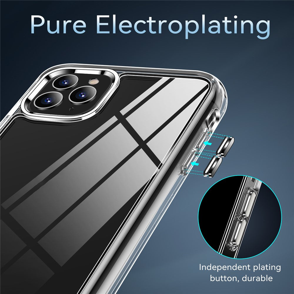 Crystal Clear TPU + PC Hybrid Phone Cover for iPhone 11 Pro Max 6.5 Inch, Electroplating High Transparency Mobile Phone Accessory